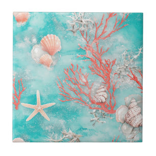 Seashells and Ocean Waves Pattern (14) Tile