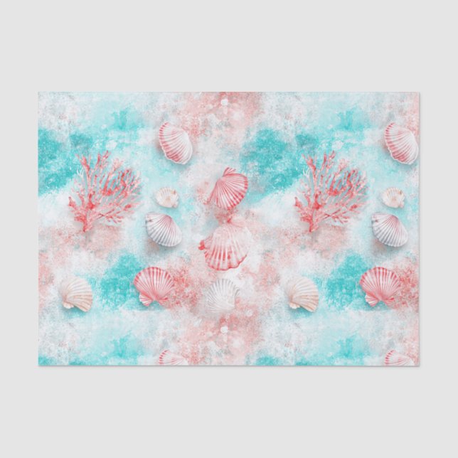 Seashells and Ocean Waves Pattern (14) Tissue Paper (Front)