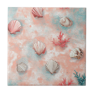 Seashells and Ocean Waves Pattern (15) Tile