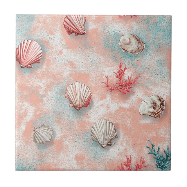 Seashells and Ocean Waves Pattern (15) Tile (Front)