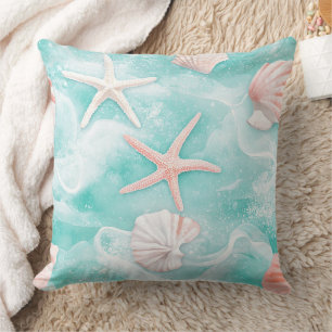 Seashells and Ocean Waves Pattern (1) Cushion