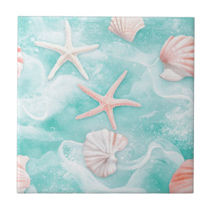 Seashells and Ocean Waves Pattern (1) Tile