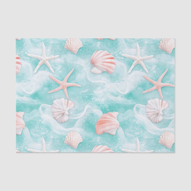 Seashells and Ocean Waves Pattern (1) Tissue Paper (Front)