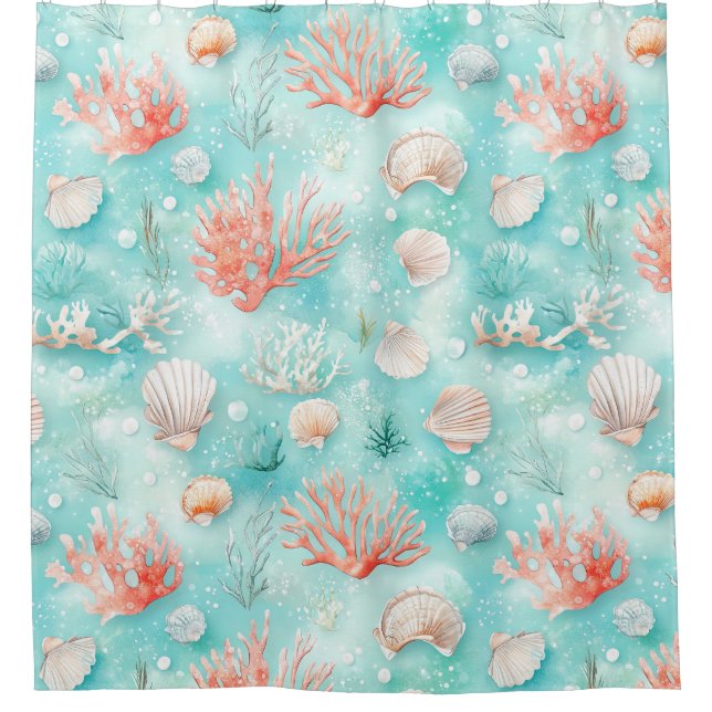 Seashells and Ocean Waves Pattern (2) Shower Curtain (Front)