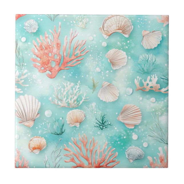 Seashells and Ocean Waves Pattern (2) Tile (Front)
