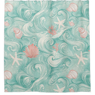 Seashells and Ocean Waves Pattern (3) Shower Curtain