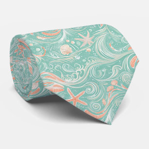 Seashells and Ocean Waves Pattern (4) Tie