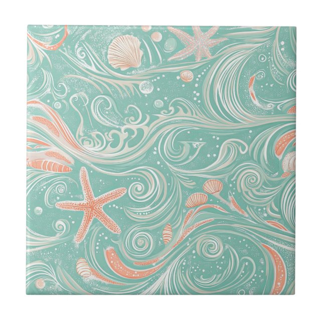 Seashells and Ocean Waves Pattern (4) Tile (Front)