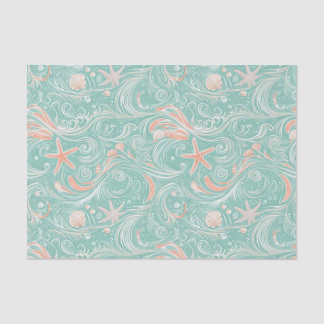 Seashells and Ocean Waves Pattern (4) Tissue Paper (Front)