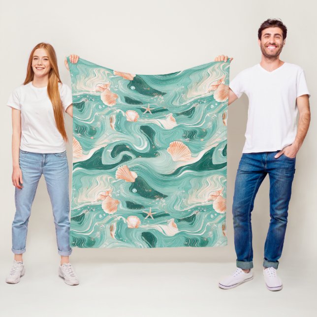 Seashells and Ocean Waves Pattern (6) Fleece Blanket (In Situ)