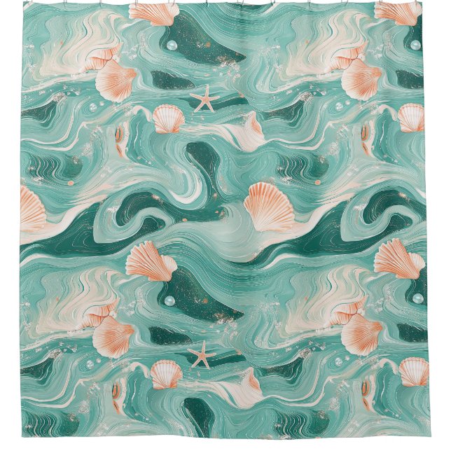 Seashells and Ocean Waves Pattern (6) Shower Curtain (Front)
