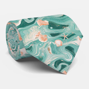 Seashells and Ocean Waves Pattern (6) Tie