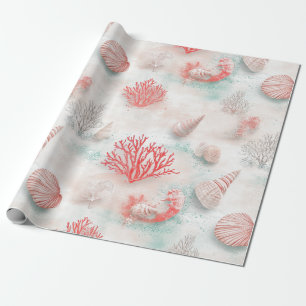 Seashells and Ocean Waves Pattern (7) Wrapping Paper