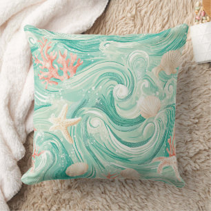 Seashells and Ocean Waves Pattern (8) Cushion