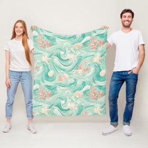 Seashells and Ocean Waves Pattern (8) Fleece Blanket