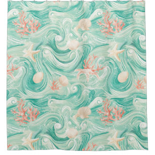 Seashells and Ocean Waves Pattern (8) Shower Curtain