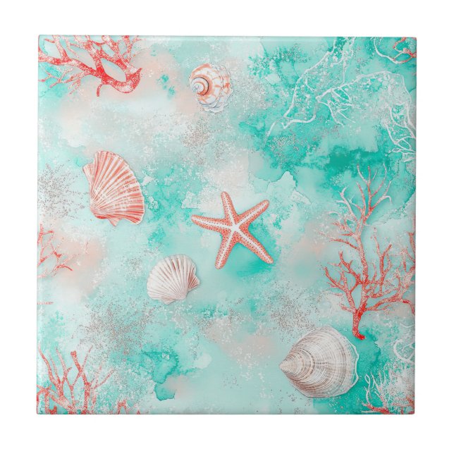Seashells and Ocean Waves Pattern (9) Tile (Front)