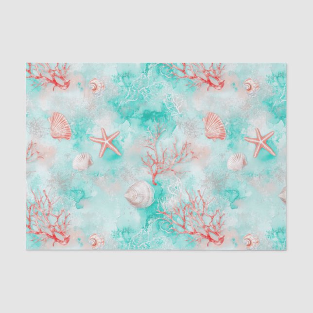 Seashells and Ocean Waves Pattern (9) Tissue Paper (Front)