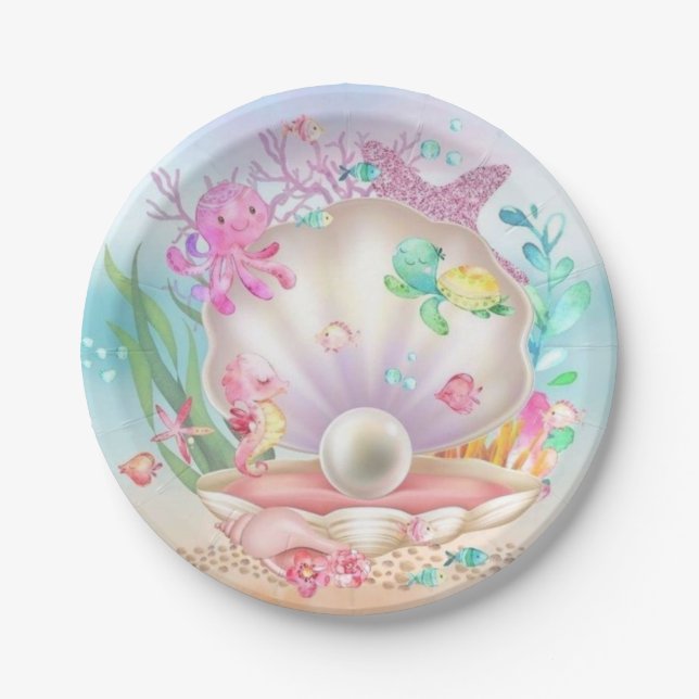 Seashells and Pearls Underwater Sea Party  Paper Plate (Front)