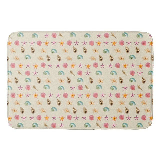 Seashells and Plumeria Bath Mat (Front)