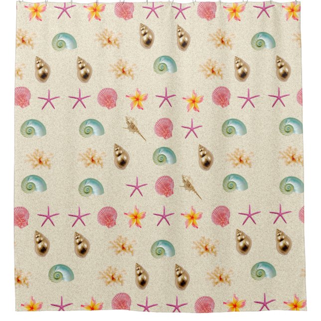 Seashells and Plumeria Shower Curtain (Front)