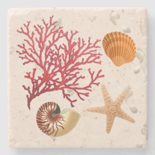 Seashells and sand Stone Coaster