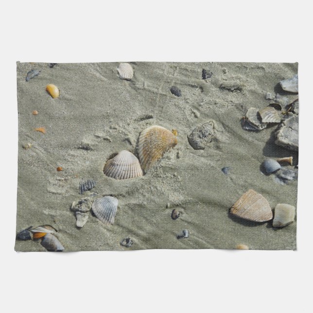 Seashells And Sand Tea Towel (Horizontal)