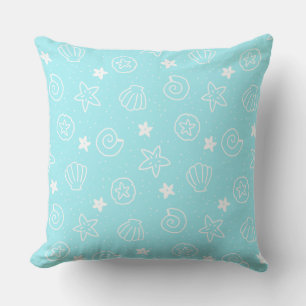 Seashells and Starfish Light Blue Pattern Cushion