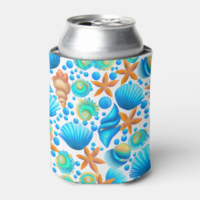 Seashells and Starfish Ocean Pattern  Can Cooler (Can Front)
