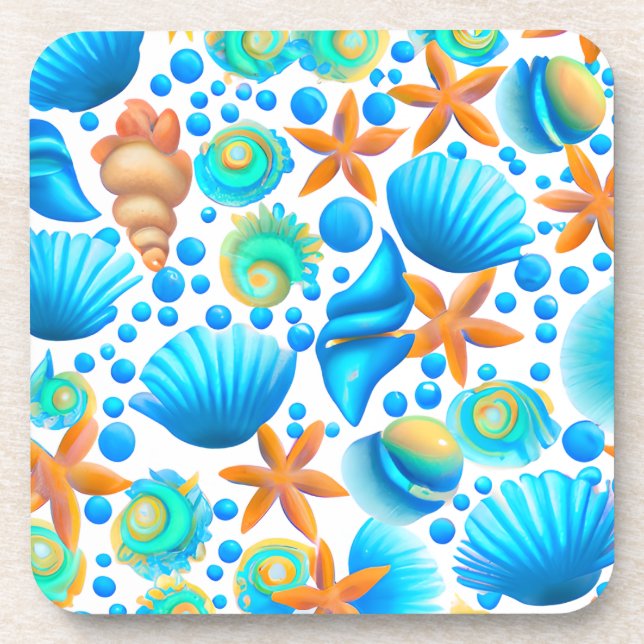 Seashells and Starfish Ocean Pattern   Coaster (Front)