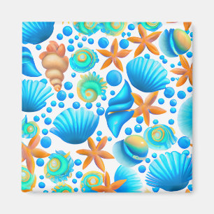 Seashells and Starfish Ocean Pattern Magnet