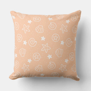 Seashells and Starfish Pastel Peach Pattern Cushion
