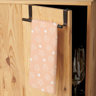 Seashells and Starfish Pastel Peach Pattern Tea Towel