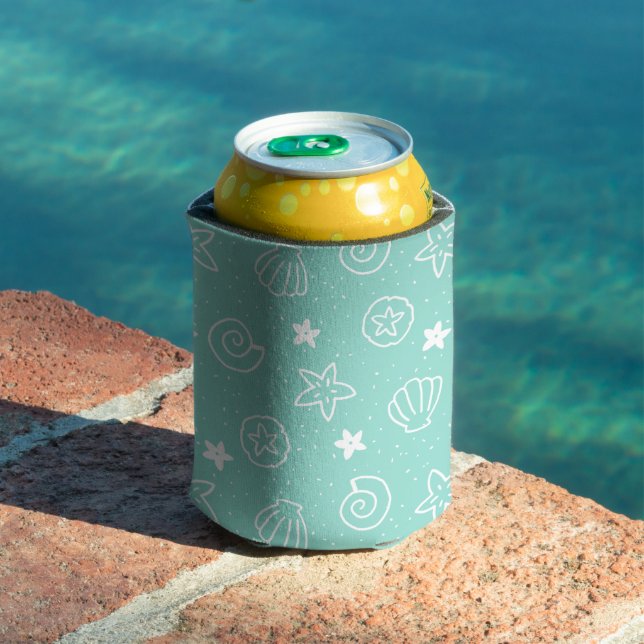 Seashells and Starfish Teal Pattern Can Cooler (In Situ Pool)