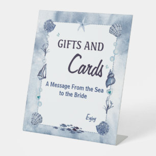 Seashells and Starfish Watercolor Beach Sea Blue Pedestal Sign