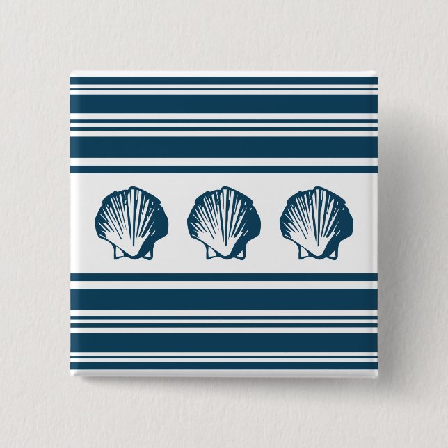 Seashells and stripes 15 cm square badge (Front)