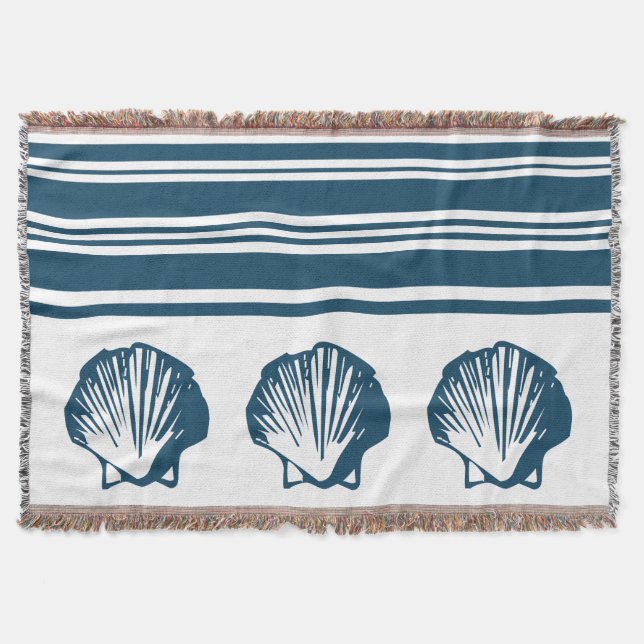 Seashells and stripes throw blanket (Front)