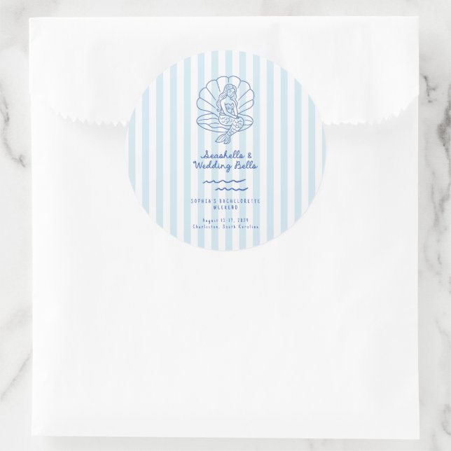 Seashells and Wedding Bells Bachelorette  Classic Round Sticker (Bag)