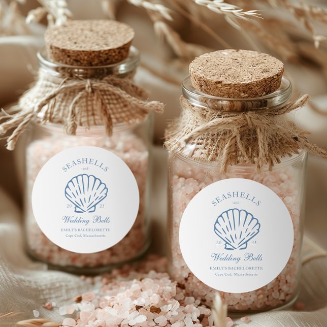 Seashells and Wedding Bells Bachelorette Party Classic Round Sticker (Creator Uploaded)