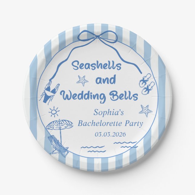Seashells and Wedding Bells Bachelorette Party Paper Plate (Front)