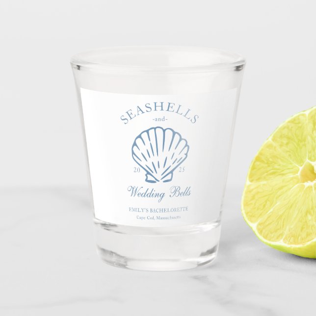 Seashells and Wedding Bells Bachelorette Party Shot Glass (Front)