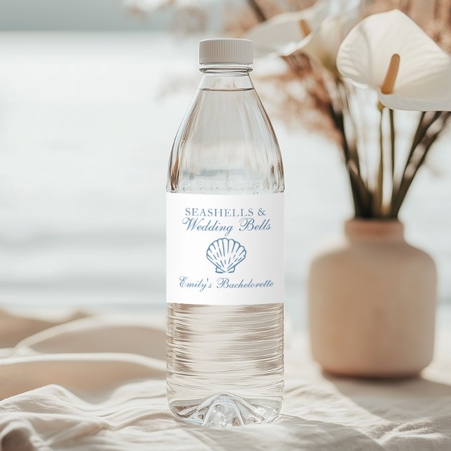 Seashells and Wedding Bells Bachelorette Party Water Bottle Label (Creator Uploaded)