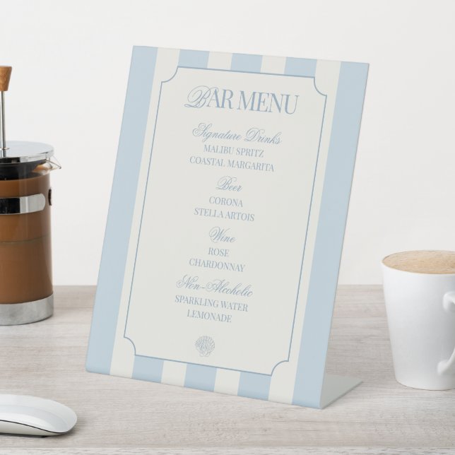 Seashells and Wedding Bells Bar Menu Pedestal Sign (In SItu)