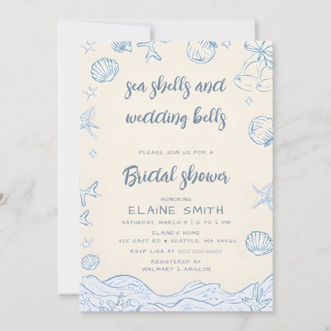 Seashells and Wedding Bells Beach Bridal Shower Invitation (Front)