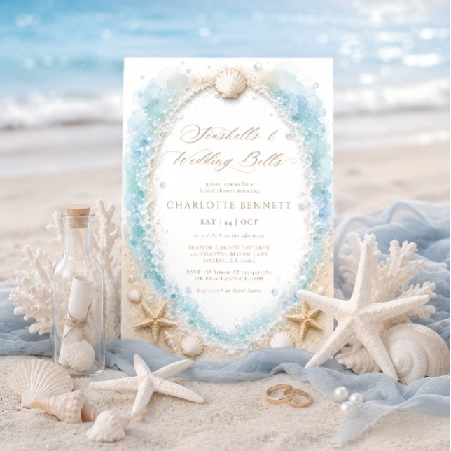 Seashells and Wedding Bells Beach Bridal Shower Invitation (Creator Uploaded)