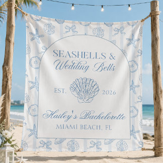 Seashells and Wedding Bells Blue Bachelorette Tapestry