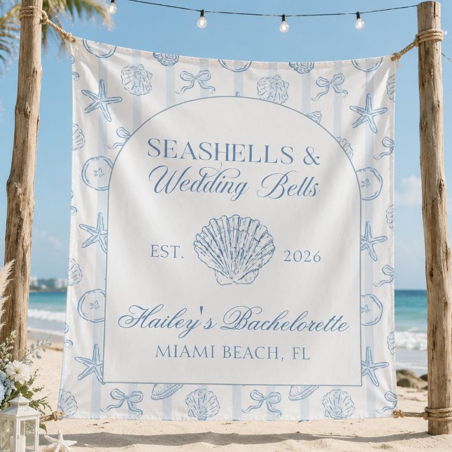 Seashells and Wedding Bells Blue Bachelorette Tapestry (Creator Uploaded)