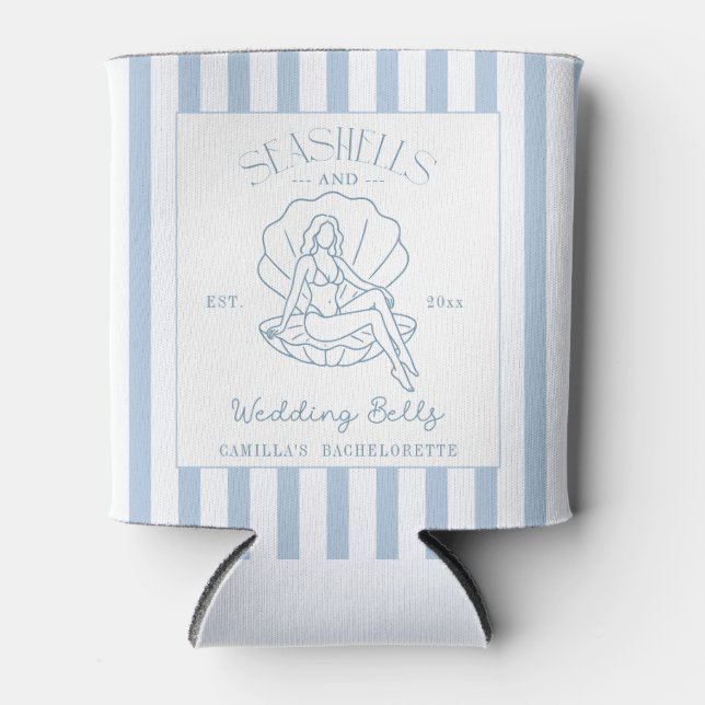 Seashells And Wedding Bells Coastal Bachelorette Can Cooler (Front)