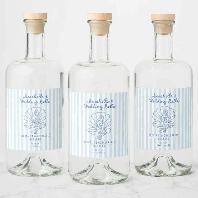 Seashells and Wedding Bells Coastal Bachelorette  Liquor Bottle Label (Bottles)