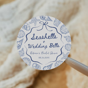 Seashells and Wedding Bells Coastal Bridal Shower Classic Round Sticker